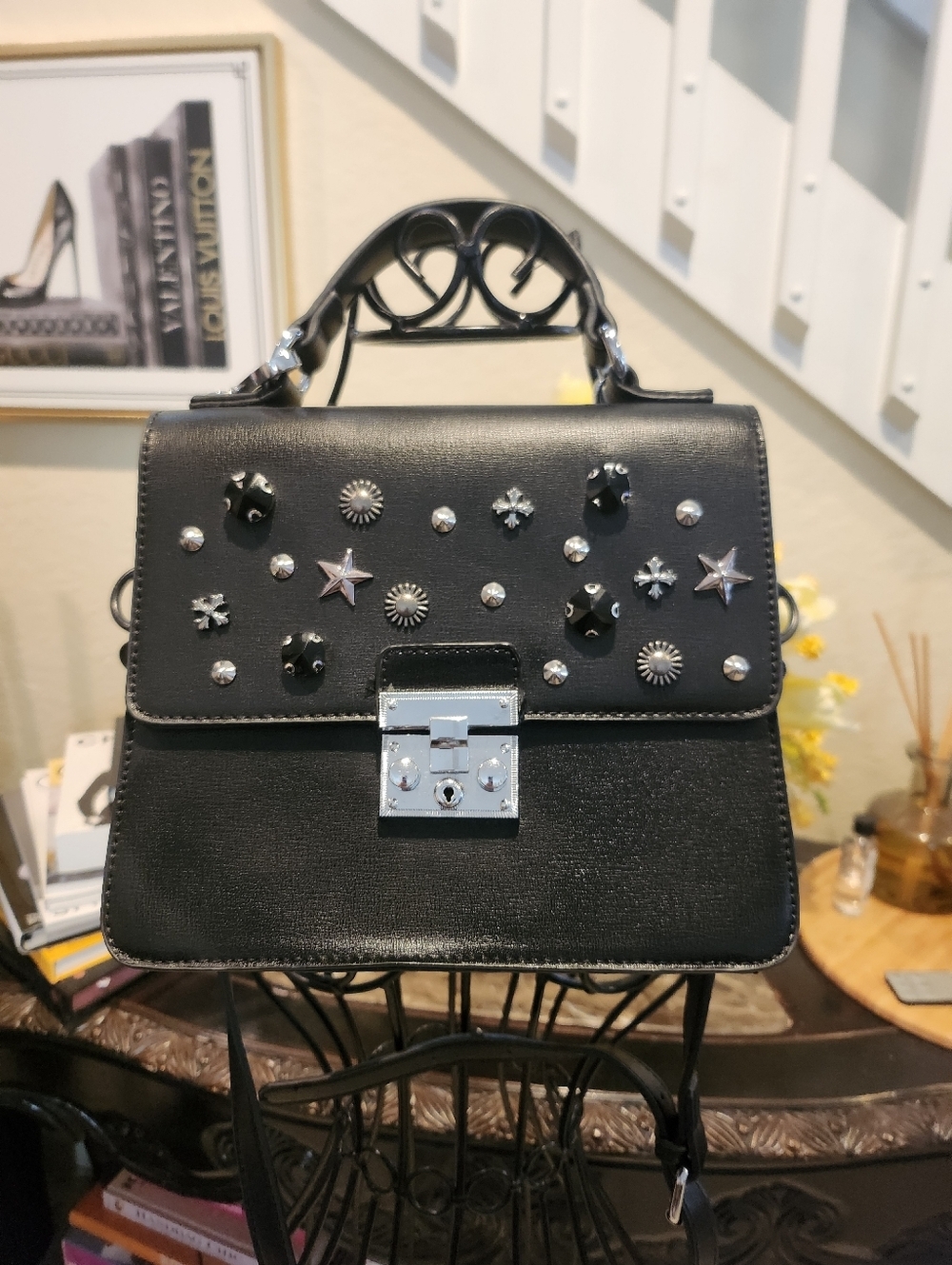 Prune studded crossbody bag & dust bag